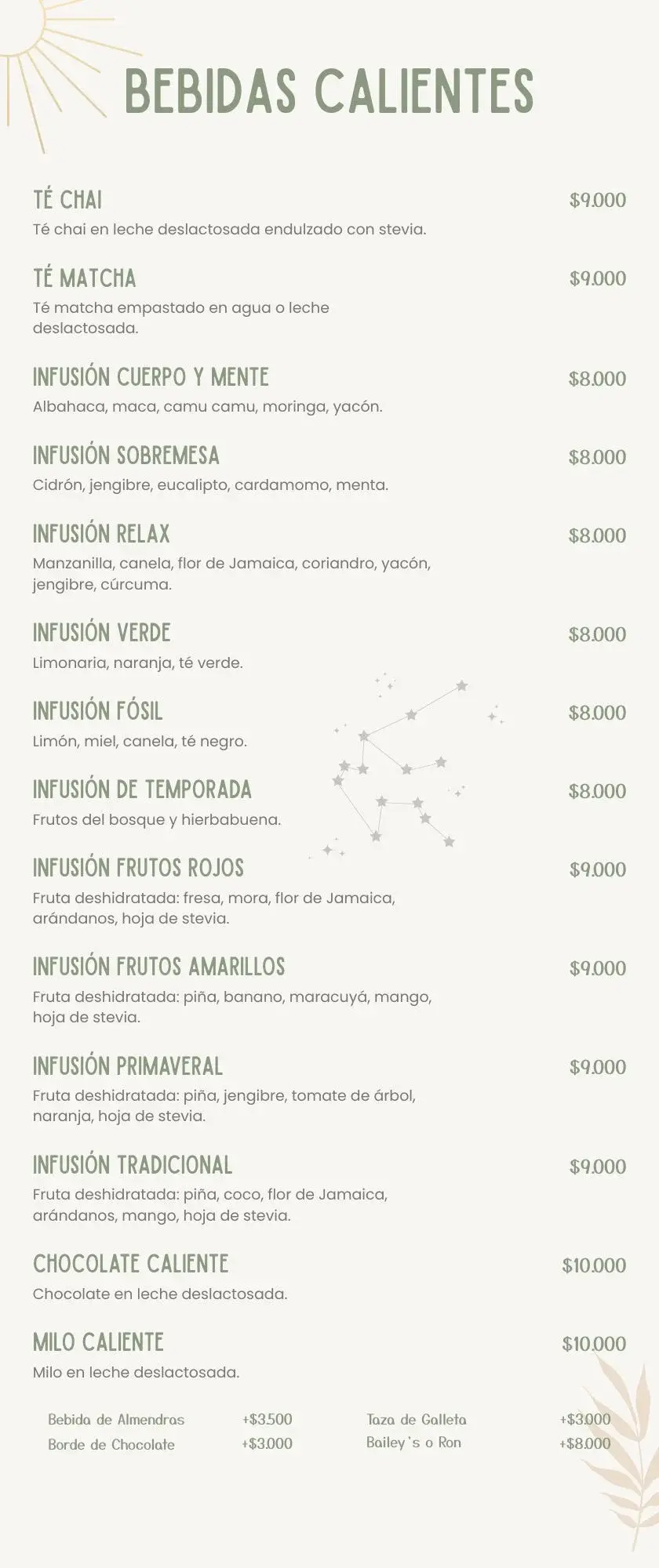 Bebidas Calientes Menu PRADMA 2025