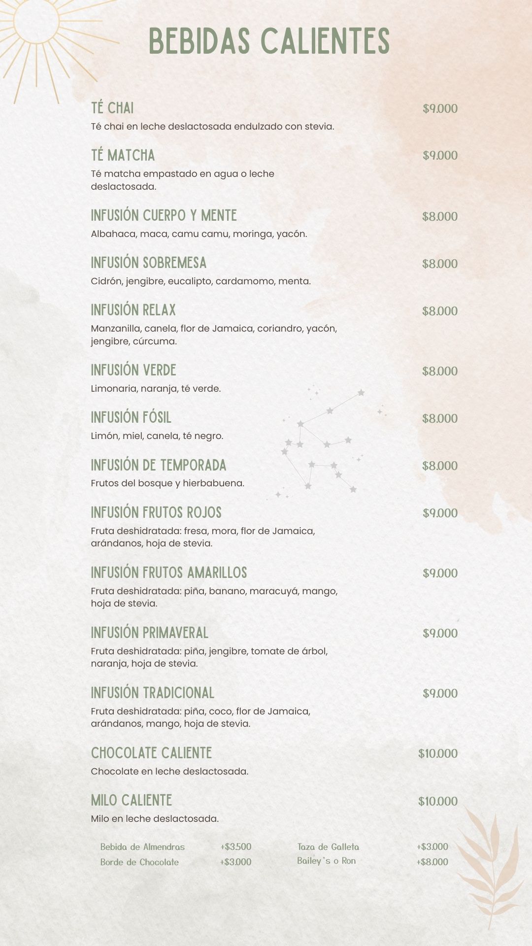 Bebidas Calientes Menu PRADMA 2025