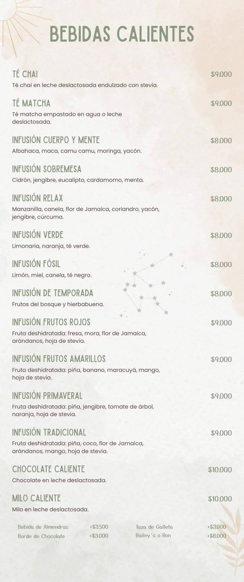 Bebidas Calientes Menu PRADMA 2025