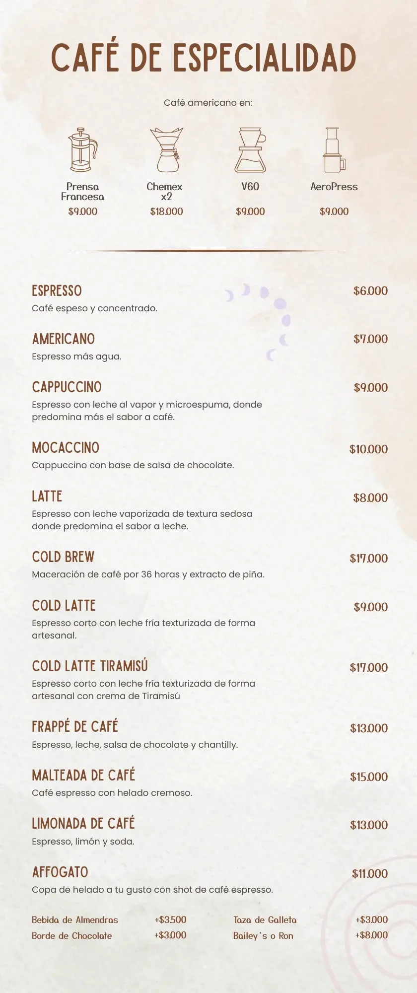 Cafe de Especialidad Menu PRADMA 2025