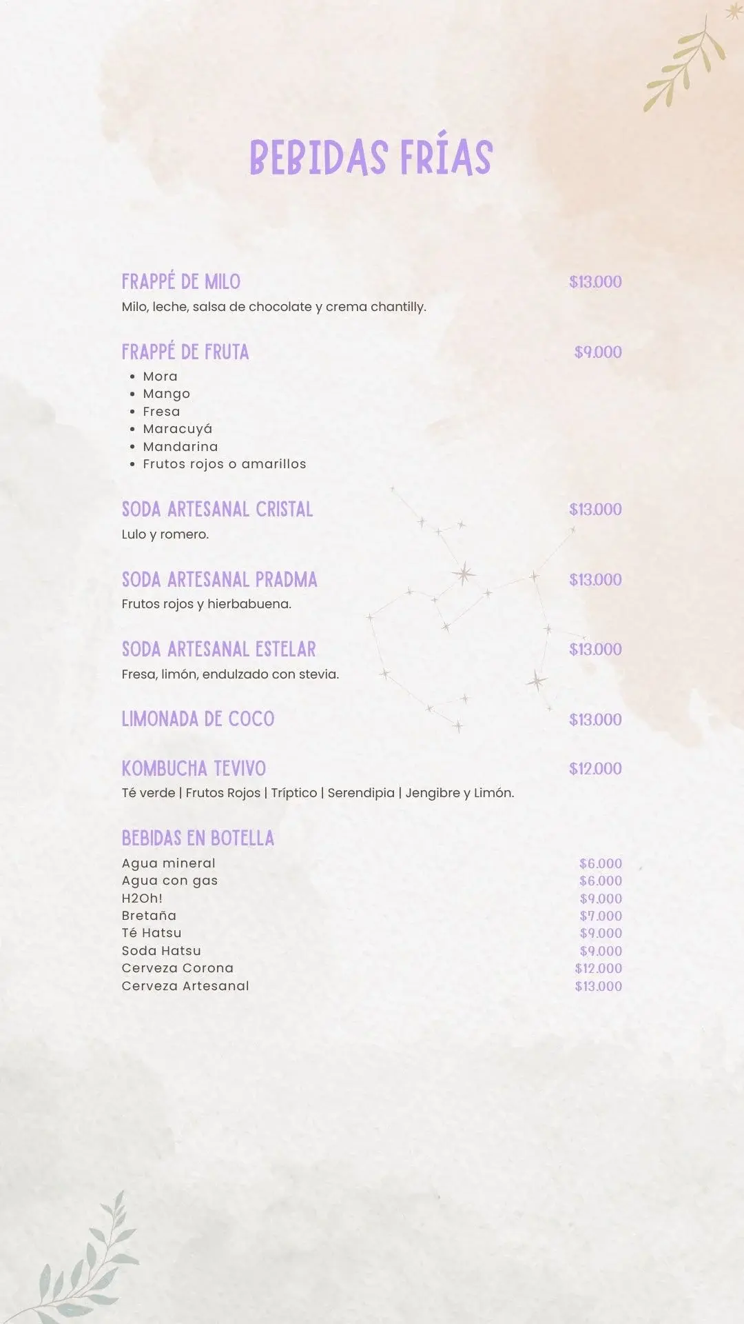 Bebidas Frias Menu PRADMA 2025