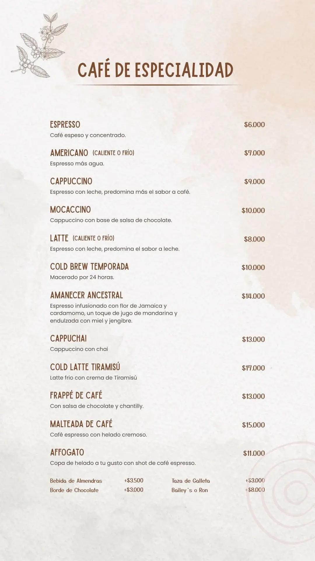 Cafe de Especialidad y Bebidas a Base de Cafe