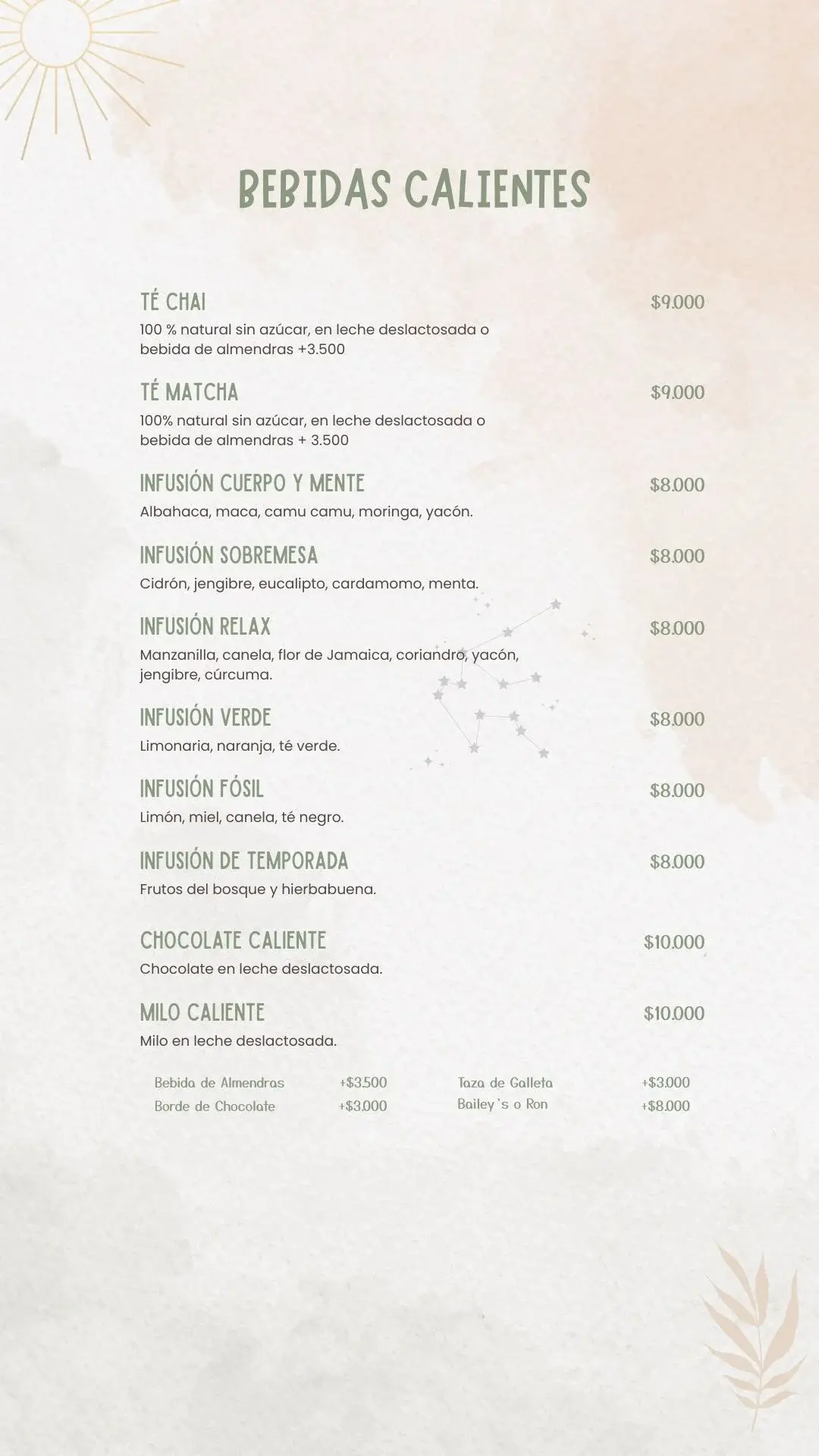 Bebidas Calientes Menu PRADMA 2025