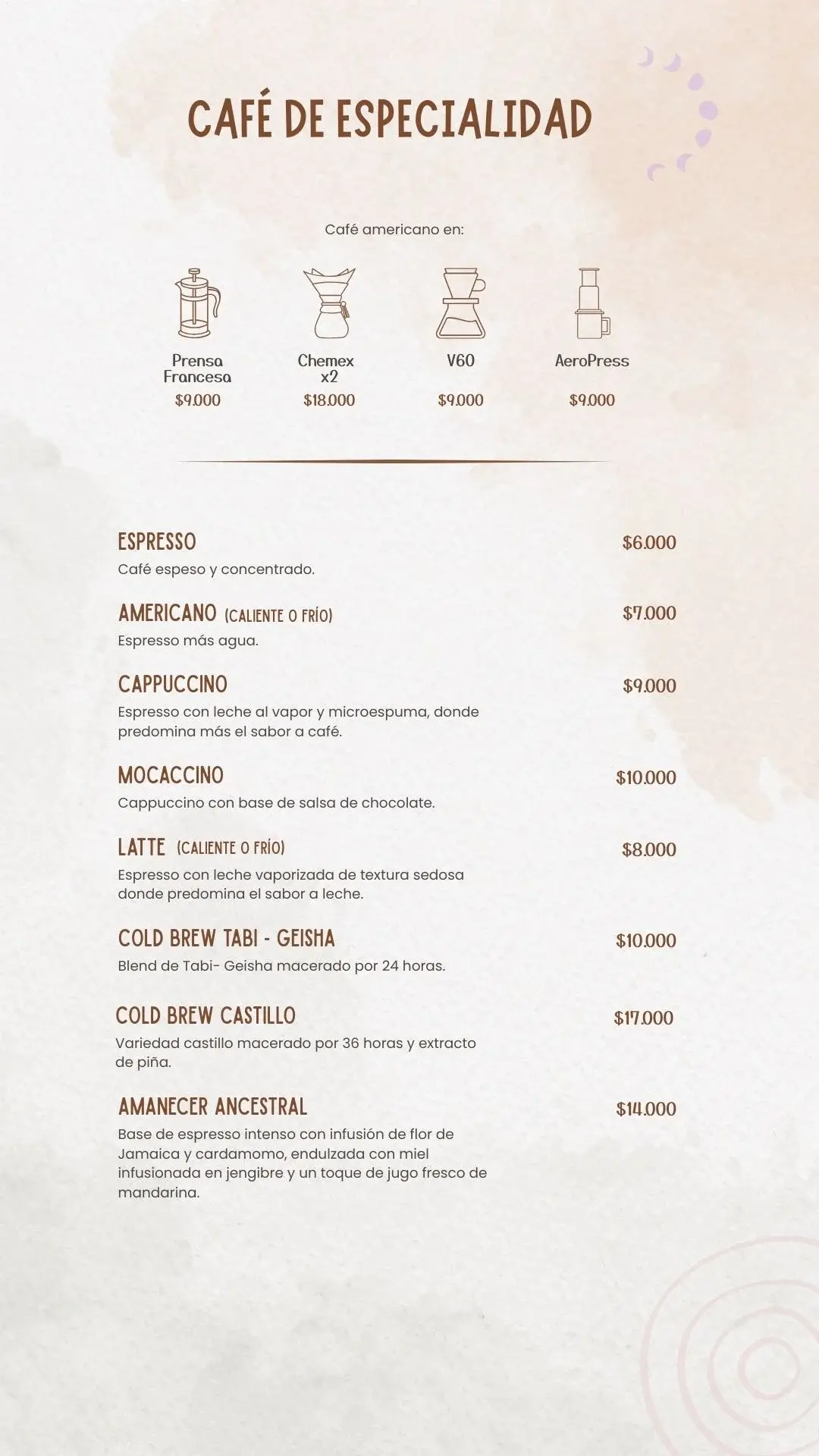 Cafe de Especialidad Menu PRADMA 2025