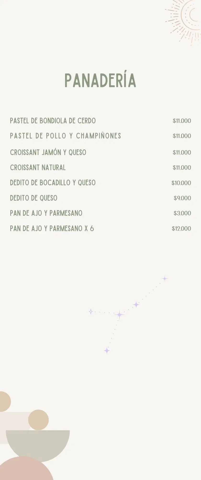 Panaderia Menu PRADMA 2025